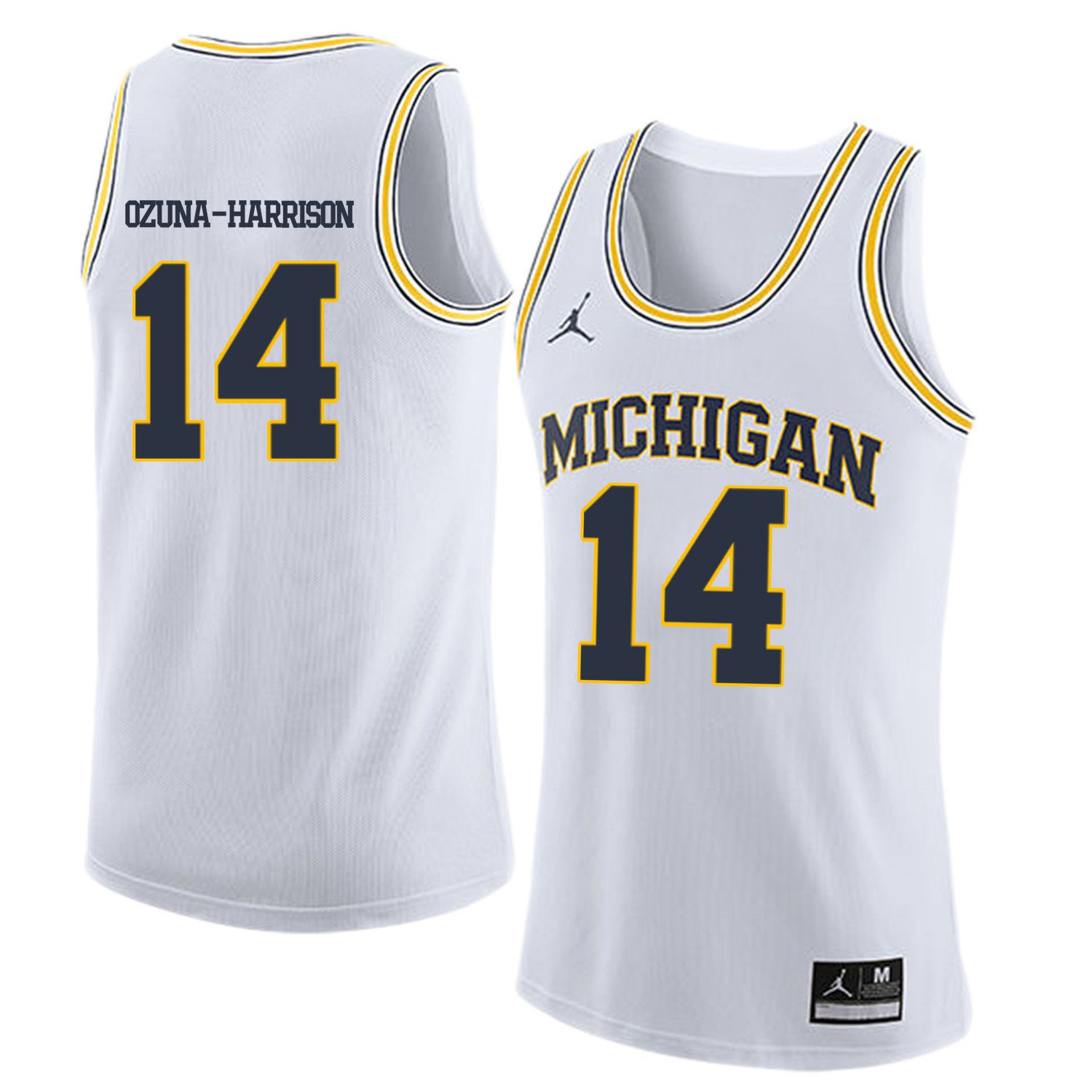 Men Jordan University of Michigan Basketball White #14 Ozuna-Harrison Customized NCAA Jerseys->customized ncaa jersey->Custom Jersey